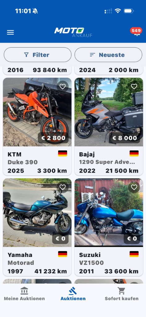 Vorschau der Moto-Ankauf Dealer App auf einem Smartphone